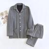 New Couple's Pajama Set 100% Cotton Men's and Women's Collar Long Sleeve Long Pants Solid Color Two Piece Home Set Pijamas