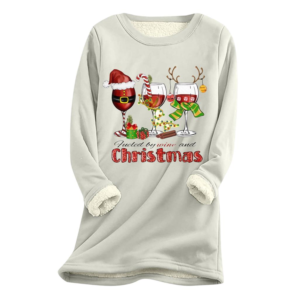 Women's Christmas Print Thick Plush Lambswool Warm Long Top