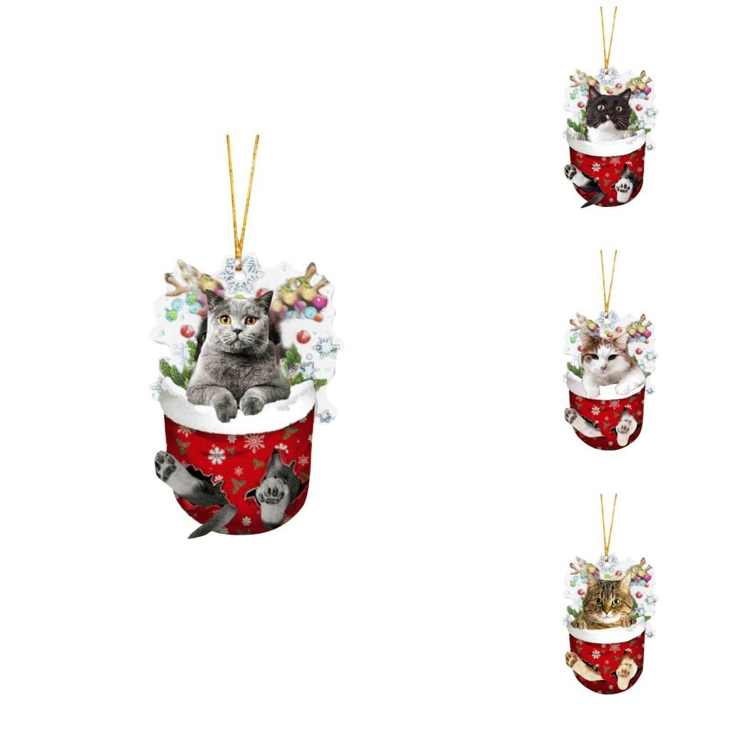 Милые мультяшные рождественские носки с котиками, подвесное украшение, праздничный автомобильный орнамент