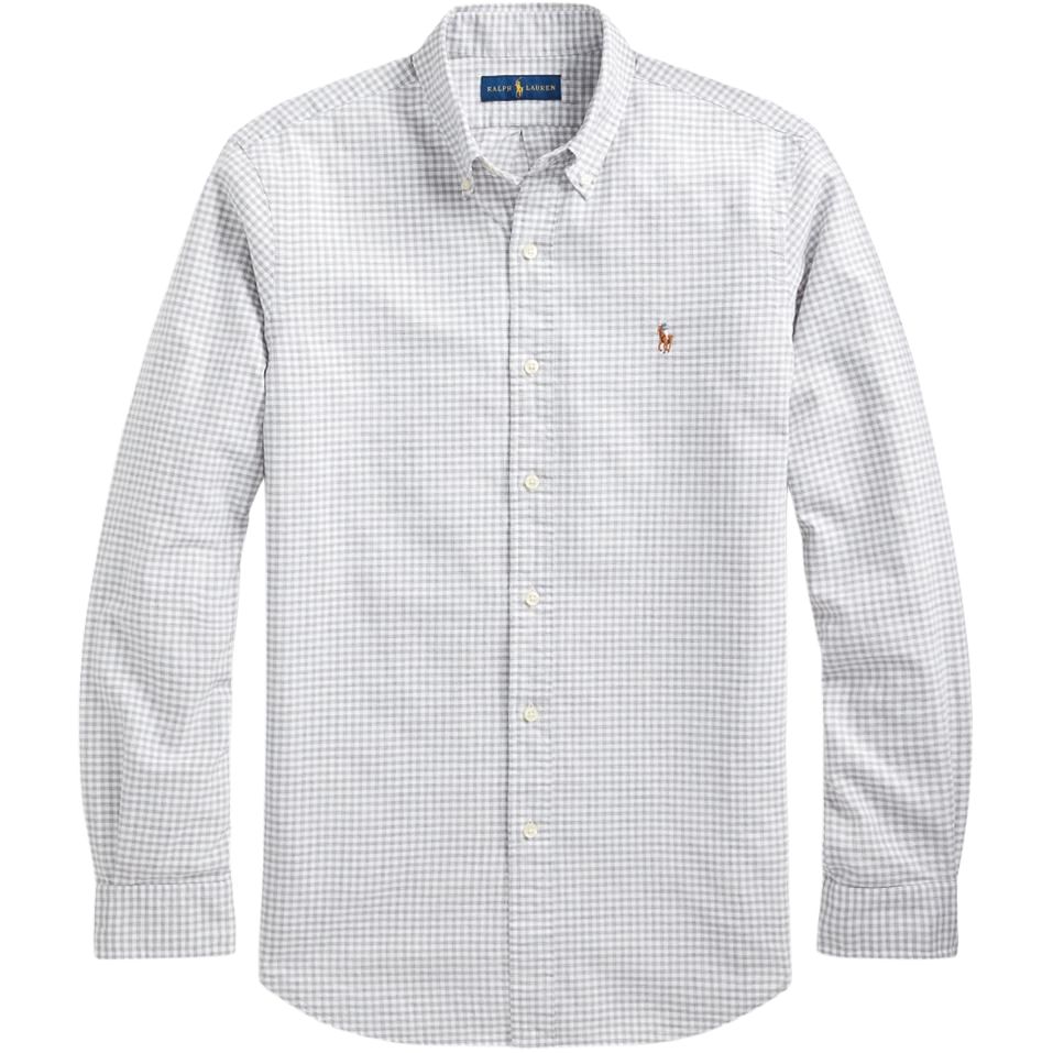 Polo Ralph Lauren Рубашка мужская в клетку с вышивкой пони, однобортная, с длинным рукавом, светло-серая 710823145-002