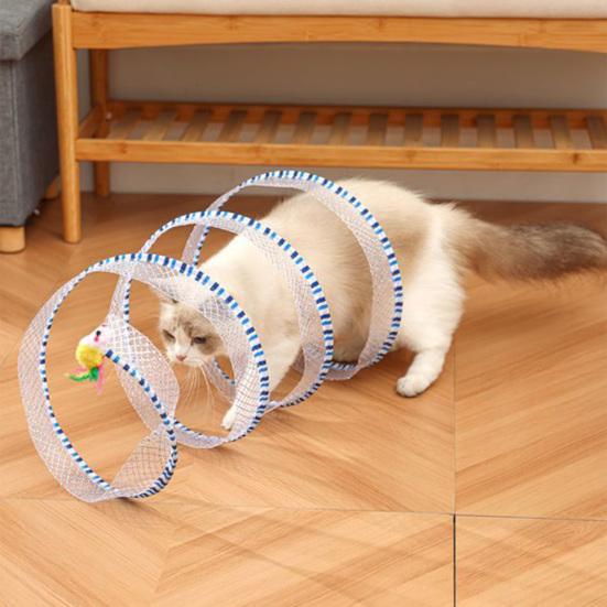 Игрушка туннель для кошек Спиральная игрушка для котят Складная конструкция Легко устанавливается Интерактивный спиральный туннель для кошек с игрушкой-пером