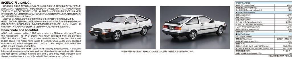 Aoshima Bunka Kyozaisha The Model Car Series Toyota AE85 Corolla Levin 1500SR 1984 Пластиковая модель 1/24 № 85