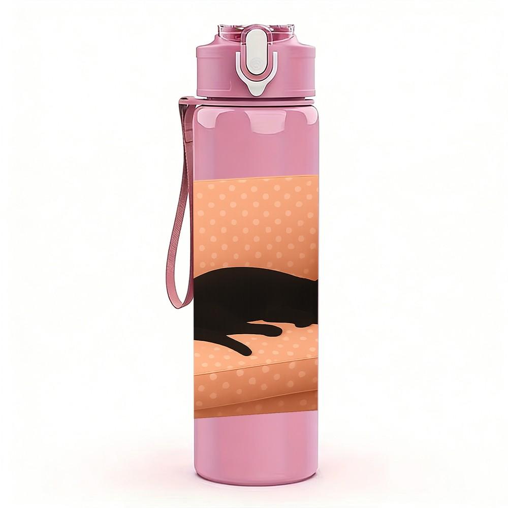 1PC Black Cat Sofa Lazy Art Print 750ml Color Plastic Sports Water Bottle Leakproof Flip Straw Lid Suitable for Sports Office Home Use