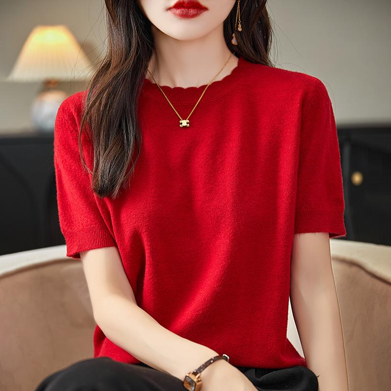 Женская вязаная футболка MODERN NEW SAGA, летняя вязаная рубашка, футболки с короткими рукавами, пуловер с круглым вырезом, вязаные топы