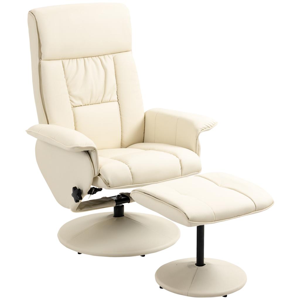 Relax Armchair Reclining up to 135 degrees with Swivel Seat and Footstool Pouf, 78x84x110cm, Cream