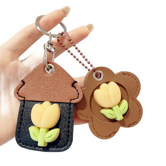 2 шт. Элегантный держатель для ключей в форме тюльпана из искусственной кожи, брелок в форме дома