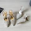 Fashion Luxurious Styles Women Big Rhinestones Stiletto 7.5CM High Heels Sandals Slip On Slingback Ladies Summer Dress Shoes Women