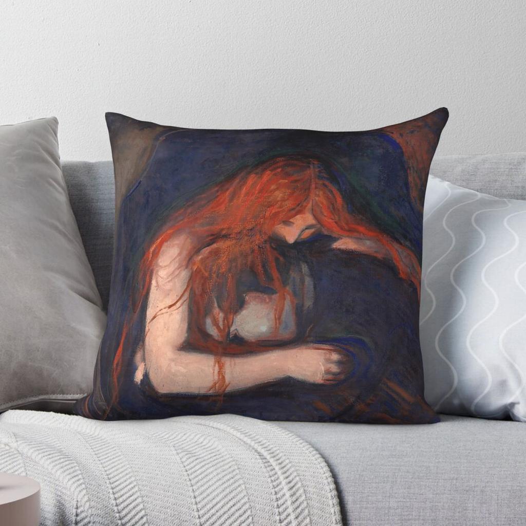 Edvard Munch Love And Pain Vampire Square Pillowcase Polyester Linen Velvet Pattern Zip Decorative Pillow Room Cushion Cover 18"