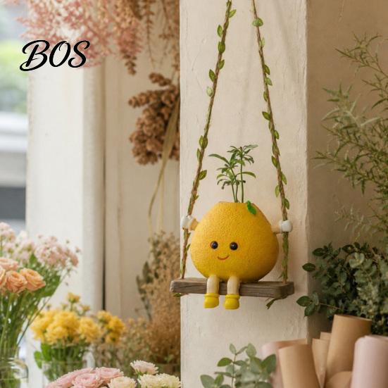 Fresh Home Wall Accents Cute Swinging Lemon Hanging Ornament, Smiling Figurine, Resin Swing Cartoon Face Decor Decor, Boho Art for Bedroom Balcony