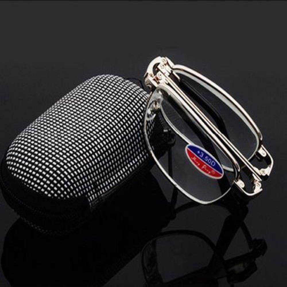 Folding Reading Glasses With Case Fashion Metal Frame Folded Foldable Presbyopia Eyeglasses Women Men Magnifying Eyewear +1-+4