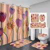 Flower Rose Shower Curtains Waterproof Polyester Bathroom Curtain with Hooks Bathtub Curtain Soft Floor Rugs Non-slip Bath Mat Bathroom Decor 4pcs