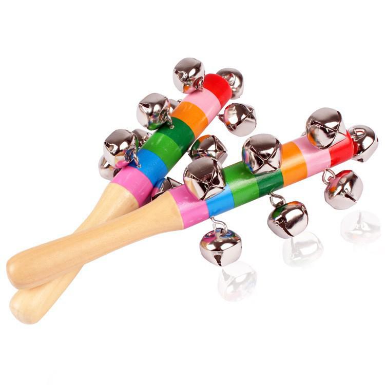 Rainbow Wooden Hand Rattle: 10 Bells Baby Soothing Toy
