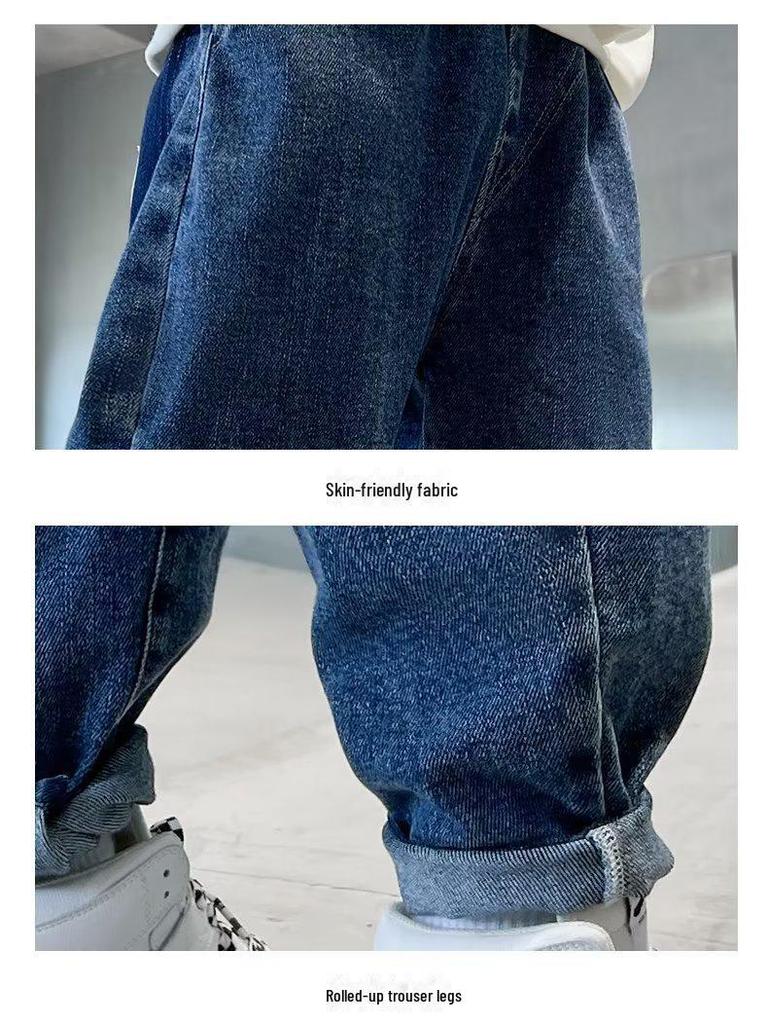 Джинсы корейского стиля для мальчиков осень 2024 года - модные брюки-карандаш для детей