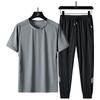 Dm Summer Ice Silk Short Sleeved T-shirt Set Breathable Round Neck T-shirt Casual Pants Two Piece Set for Men