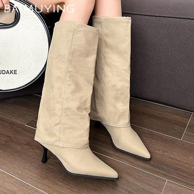 Модные женские высокие сапоги на высоком каблуке с острым носком, дизайнерская обувь 2025 года, трендовые новые брендовые туфли-лодочки в готическом стиле, зимние мотоциклетные туфли Botas Mujer