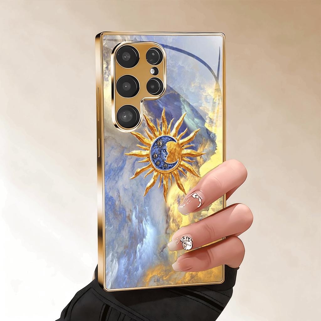Позолоченный чехол для телефона из закаленного стекла, совместимый с Galaxy S26 S25 S24 S23 S22 Ultra Plus. Имеет дизайн облака короны.