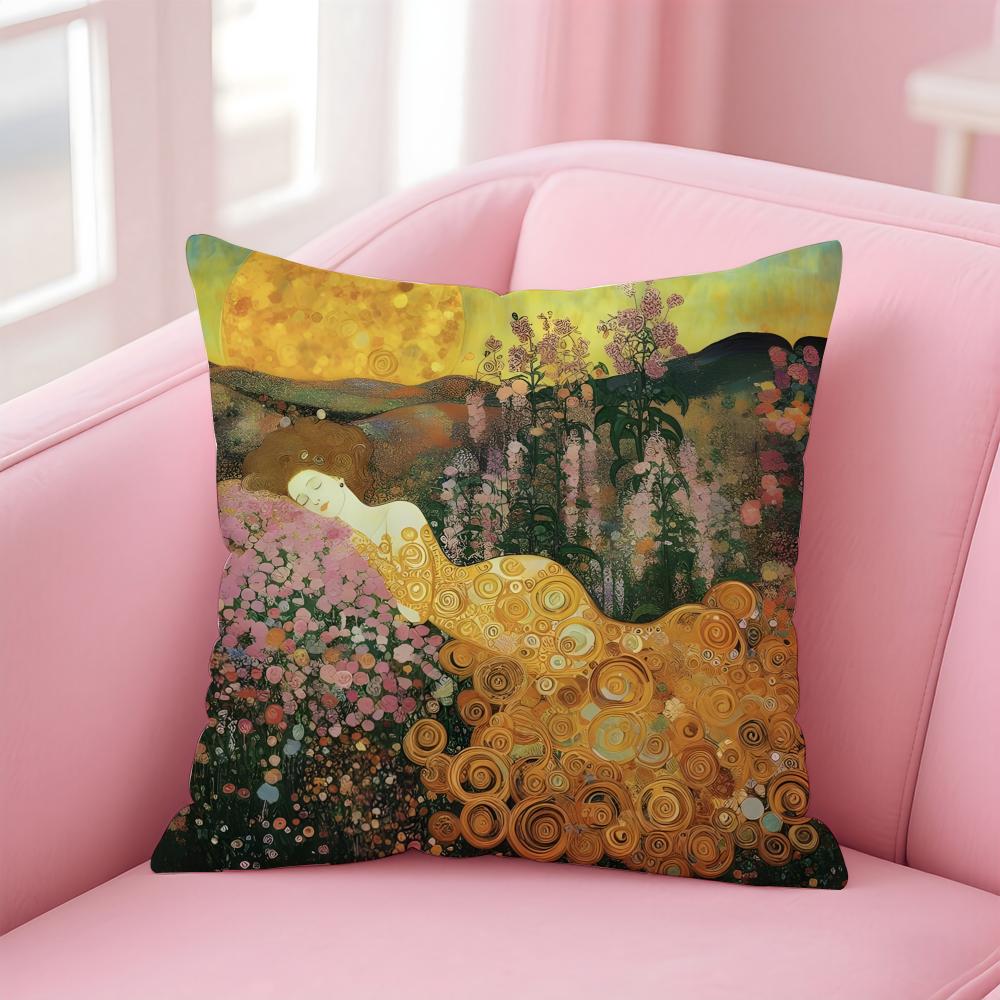 Art Gorgeous GGustav KKlimt Oil Painting Cushion Cover Pillow Case Soft Skin Friendly Fabric Comfort Concealed Zipper