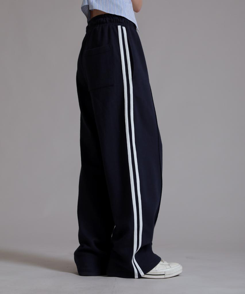 LIKE THE MOST Training Pinstripe Track Wide Pants_Navy