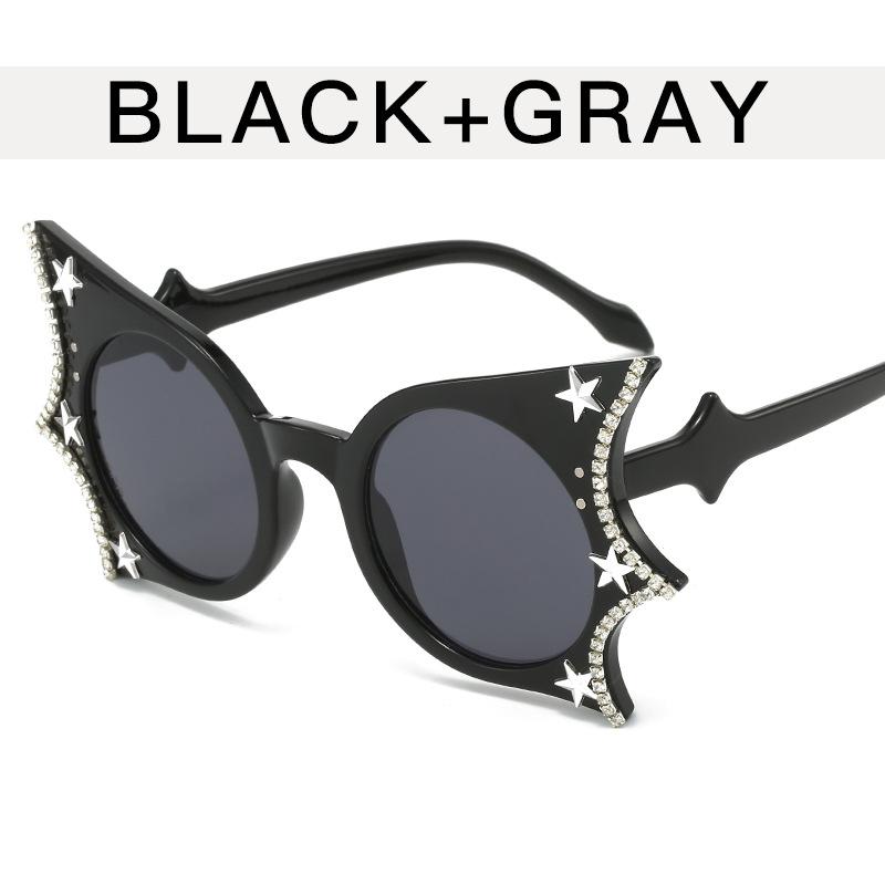 Хип-хоп Стильные женские солнцезащитные очки Форма летучей мыши Украшение стразами Солнцезащитные очки Женские Сценические Крутые солнцезащитные очки