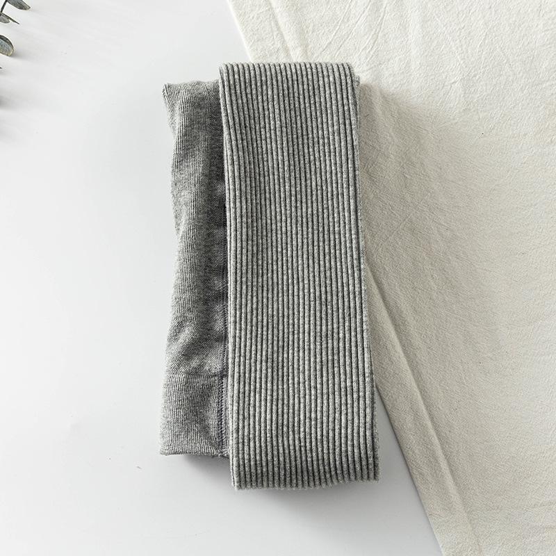 Женские леггинсы в рубчик с полосками - Белые хлопковые колготки до щиколотки для весны и осени.