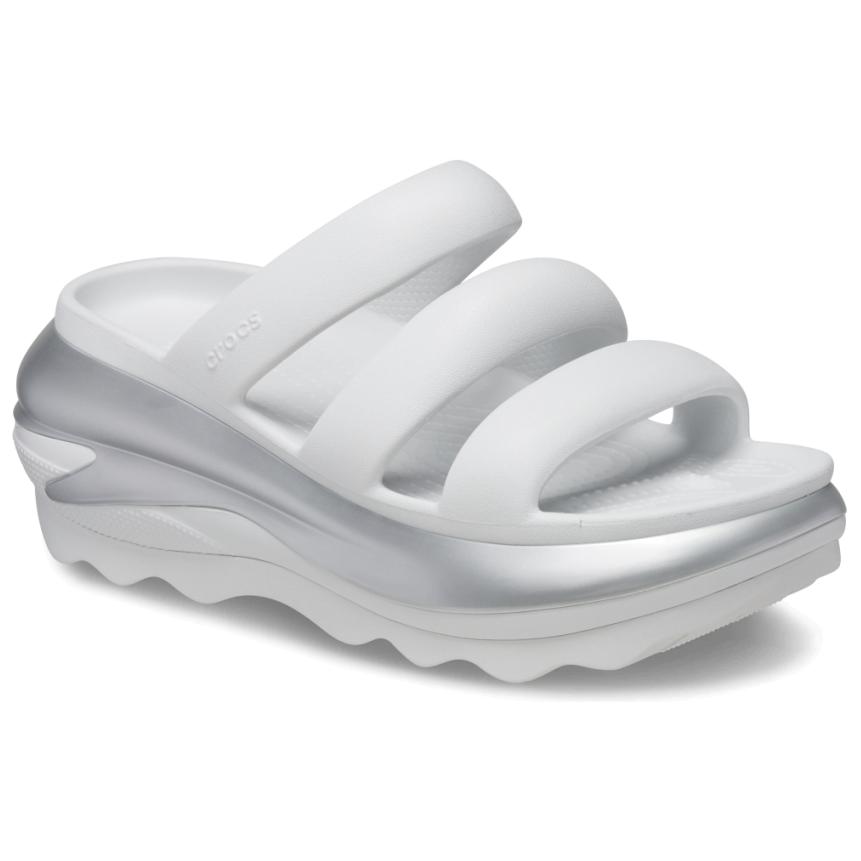 Crocs Mega Crush Metallic Шлепанцы с тройным ремешком, удобные и универсальные, женские, серебристые
