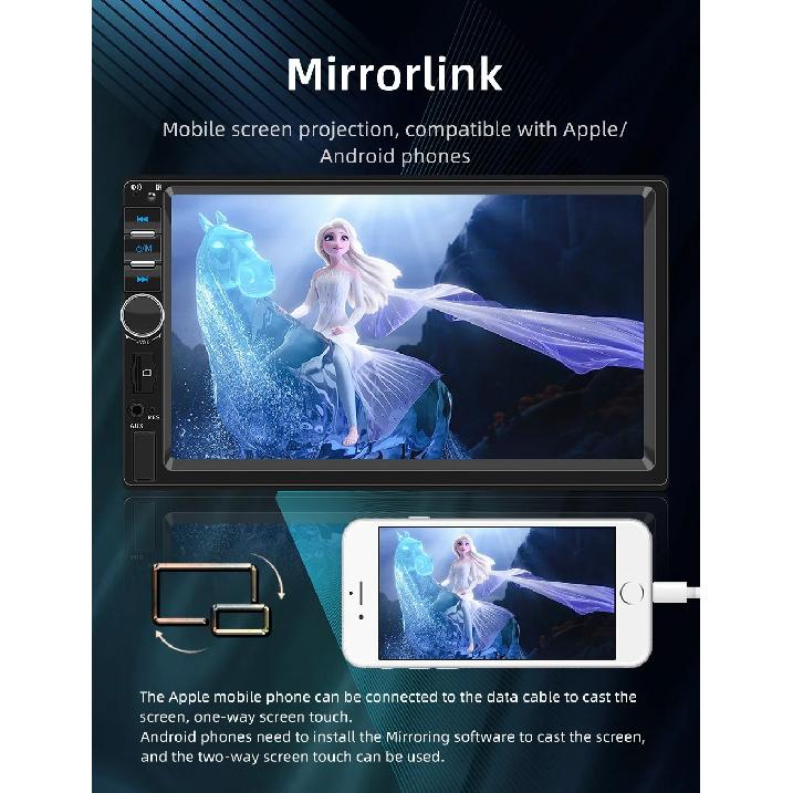 BQCC 7" 2Din/1 Din MP5 Car Player Mirrorlink wired Android AUTO/CarPlay BT AUX Colorful lights FM Car Radio F7018C