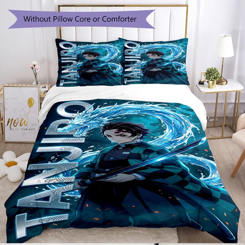 3pcs Duvet Cover Set (1*Duvet Cover + 2*Pillowcase, Without Core), Demon Slayer Print Soft All‑Season Bedding Set, Home Bedroom Decor Gift