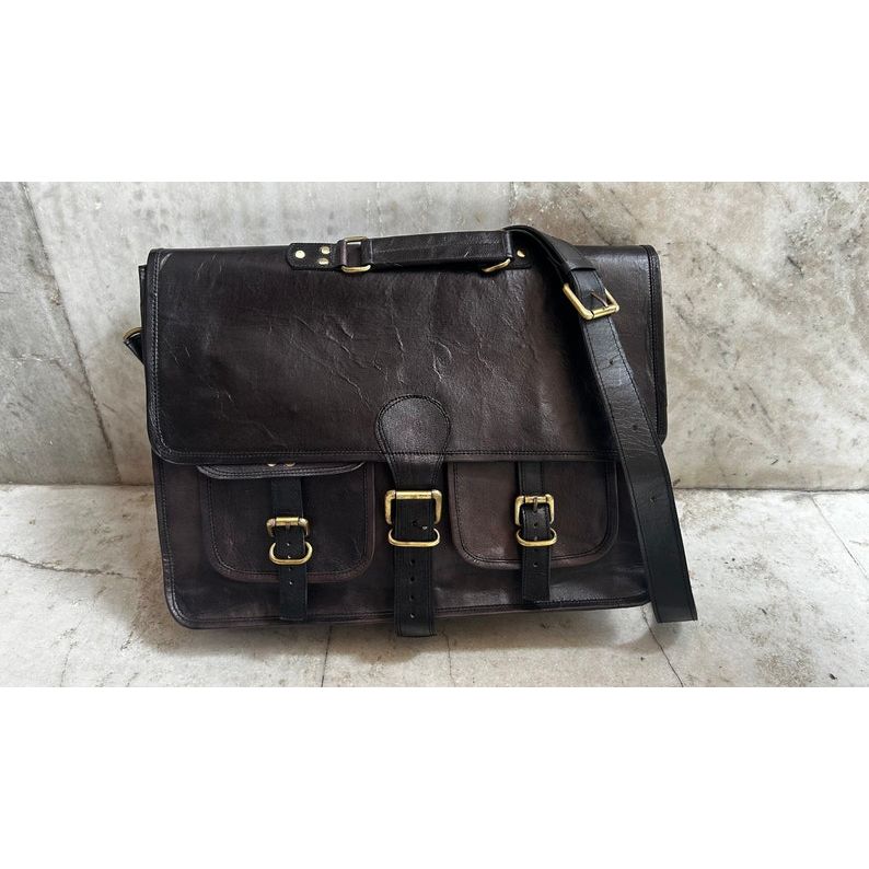 Handcrafted Black Men's Bag - Executive Briefcase Design