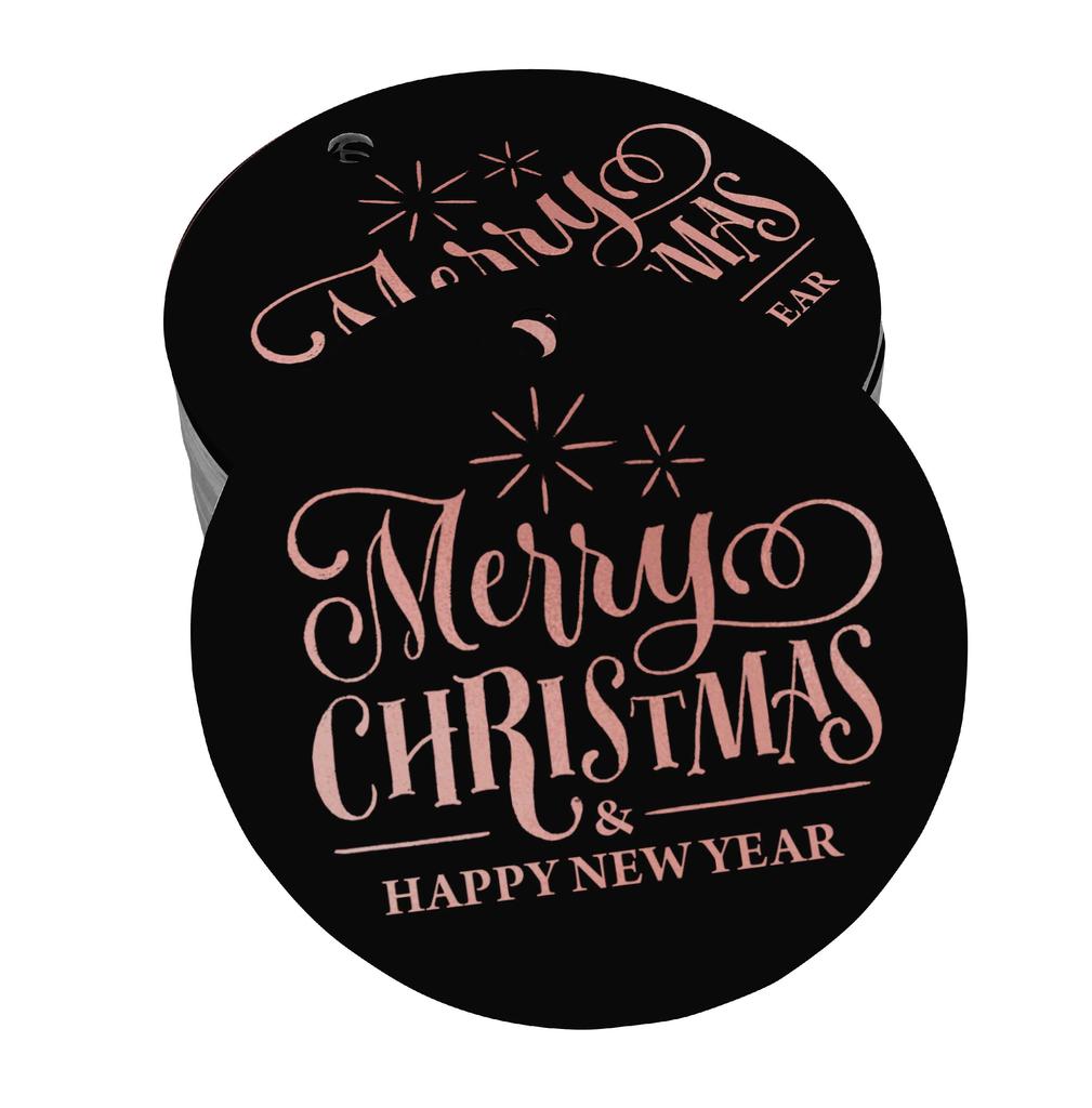 Inkdotpot Pack Of 100 Real Gold Foil Paper Tags Merry Christmas & Happy New Year Text Favor Hang