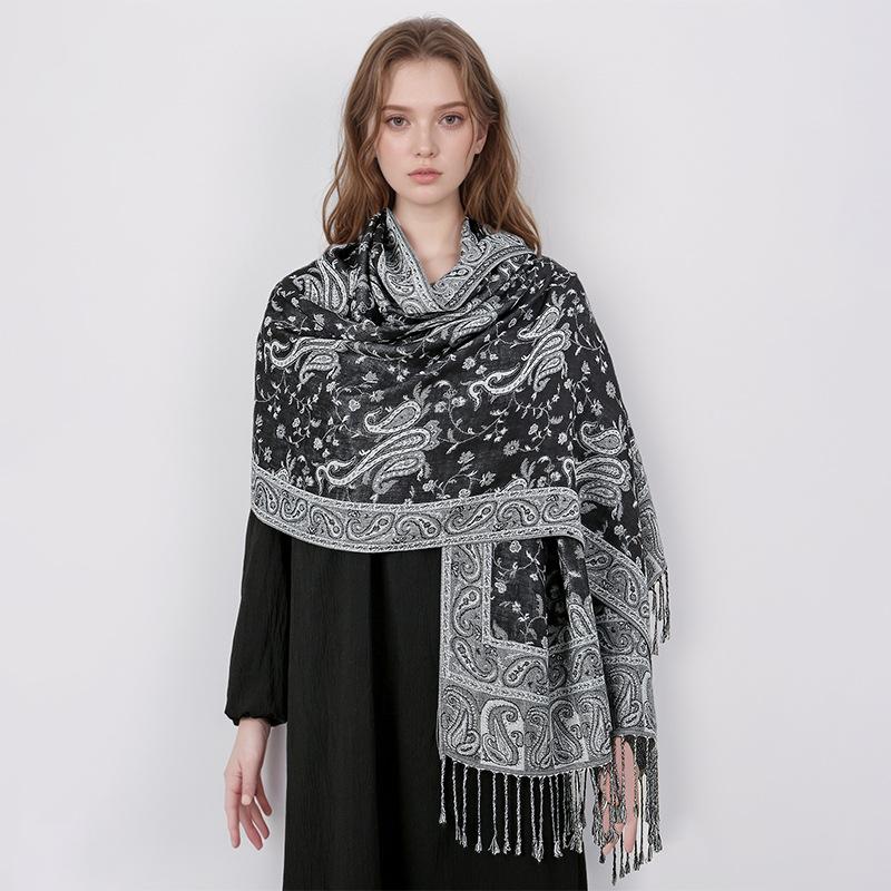 Jacquard Tassel Scarf Imitation Cashmere Soft And Breathable Autumn And Winter Versatile Women'S Shawl Scarf Light Luxury Style