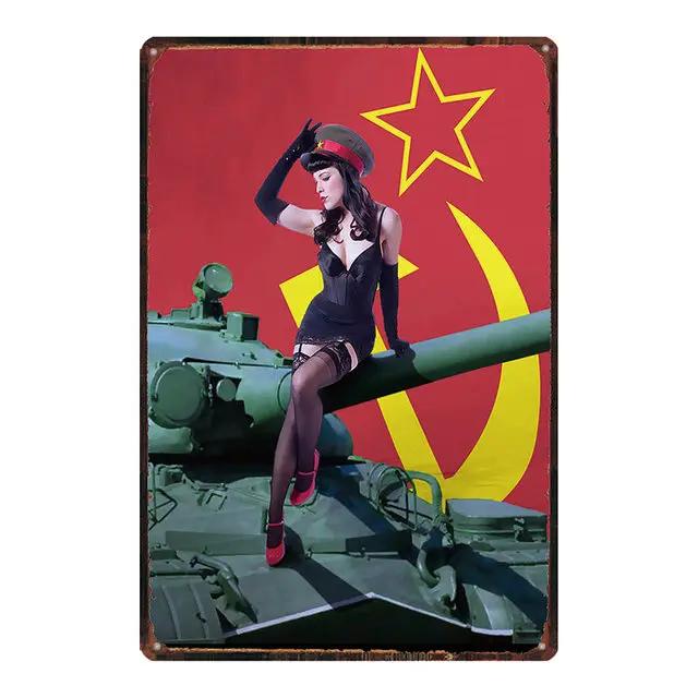 Винтажная русская мультяшная пин-ап девушка Металлическая жестяная вывеска Ретро Железная живописная табличка для паба Кафе Домашнего Настенного Декора Сексуальная Девушка Плакат