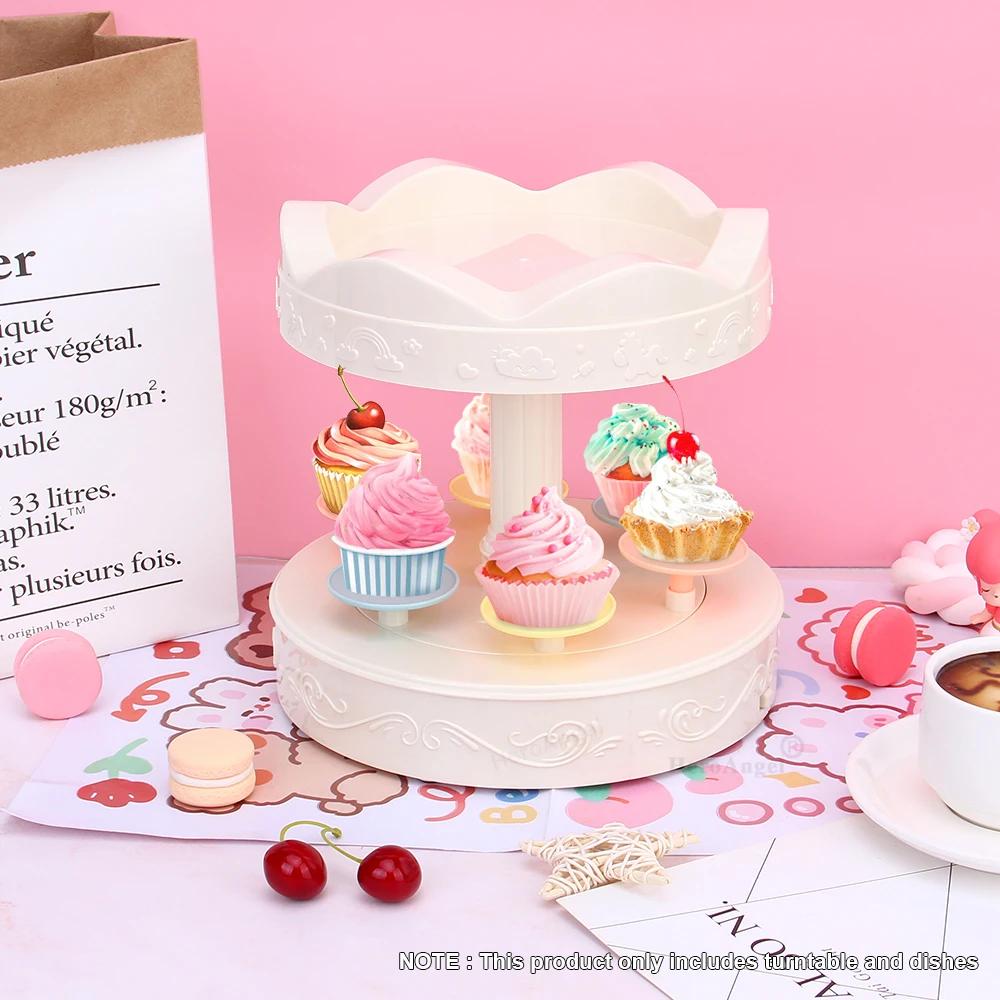 3 Model Cute Automatic Rotating Dessert Stand - Sushi Cake Display Plate Rack - Birthday Decoration Gifts - Revolving Food Serve