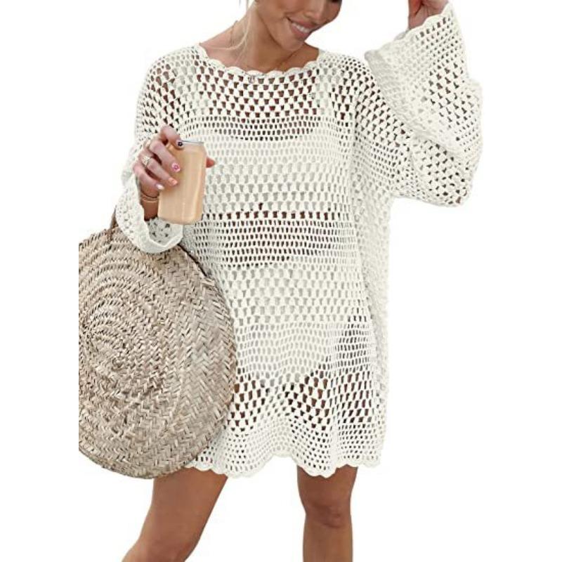 Женская летняя пляжная накидка с круглым вырезом и открытыми плечами, свободный повседневный трикотаж