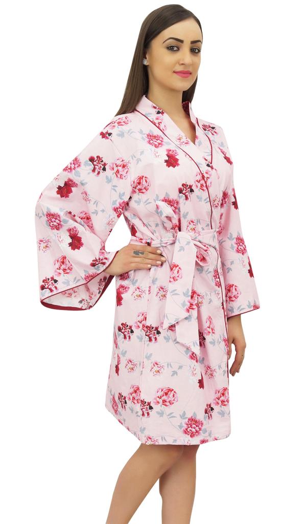 Bimba Женский халат-кимоно бордового цвета с поясом и цветочным принтом, накидка для сна -