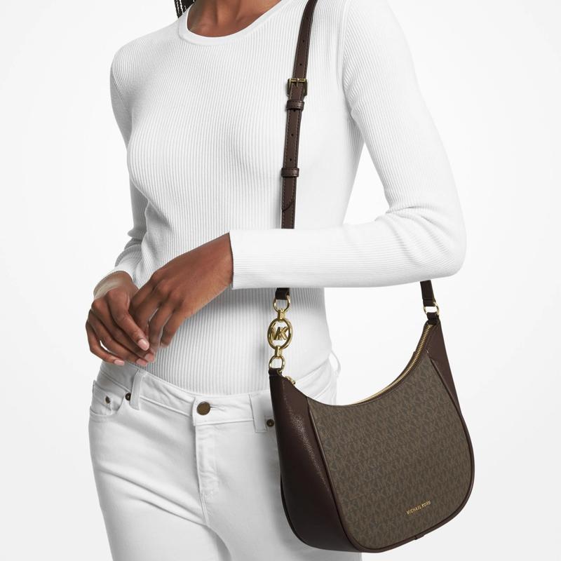 MICHAEL KORS shoulder bag Cheryl Cheryl Logo Presbyopic Artificial Leather and Cow Split Leather Messenger Half Moon Crossbody Medium Women's Dark