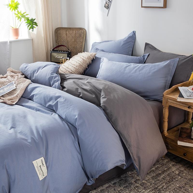Ins стиль, сплошной цвет, хлопковая простыня из четырех предметов, пододеяльник, кровать из чистого хлопка, двойное одеяло, комплект из трех предметов