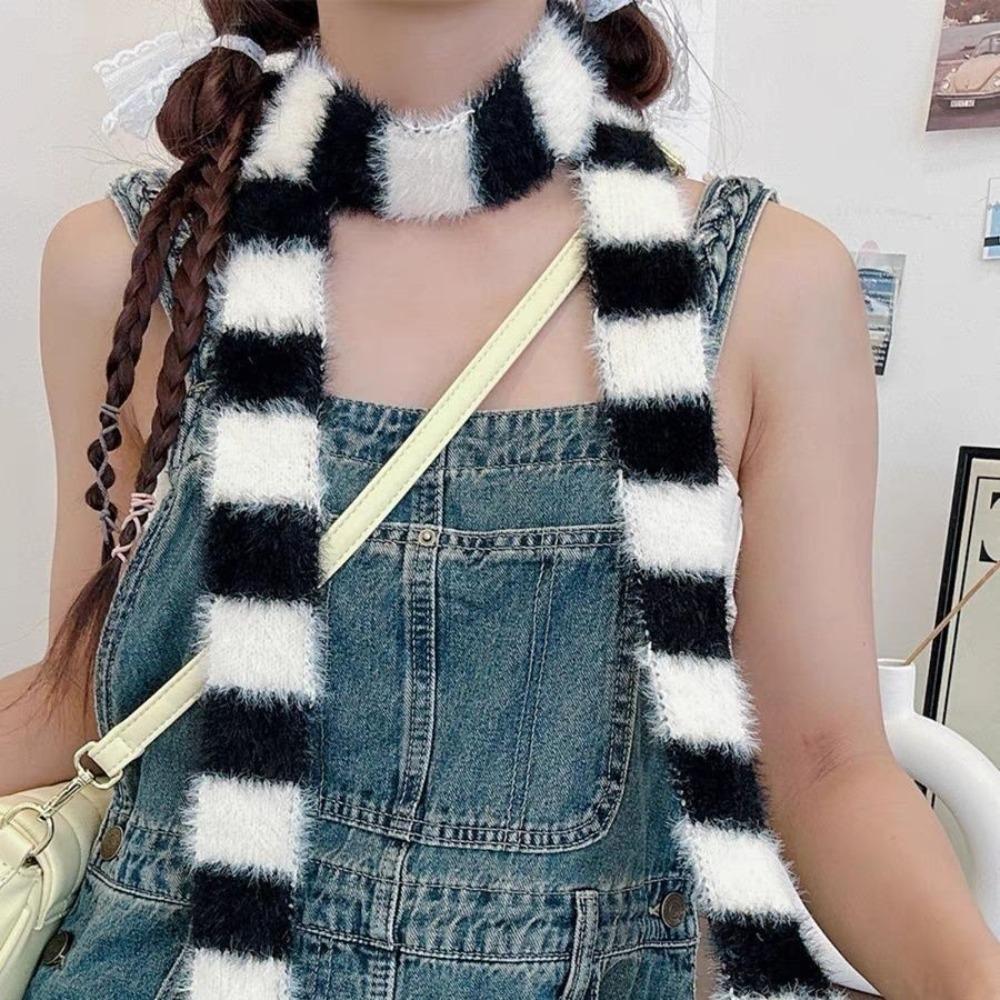 Slim Stripe Plush Scarf Clothing Accessories Striped Warm Soft Thin Scarf Knitted Wool Plush Long Narrow Scarves Autumn Winter