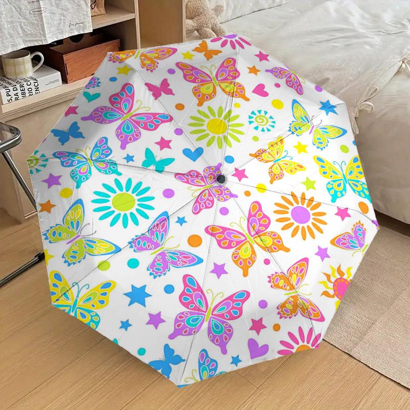 1PC Butterflies Flowers Umbrella-8-Rib Reinforced Portable Folding Travel Suitable for All Seasons Outdoor Daily Use -J0375