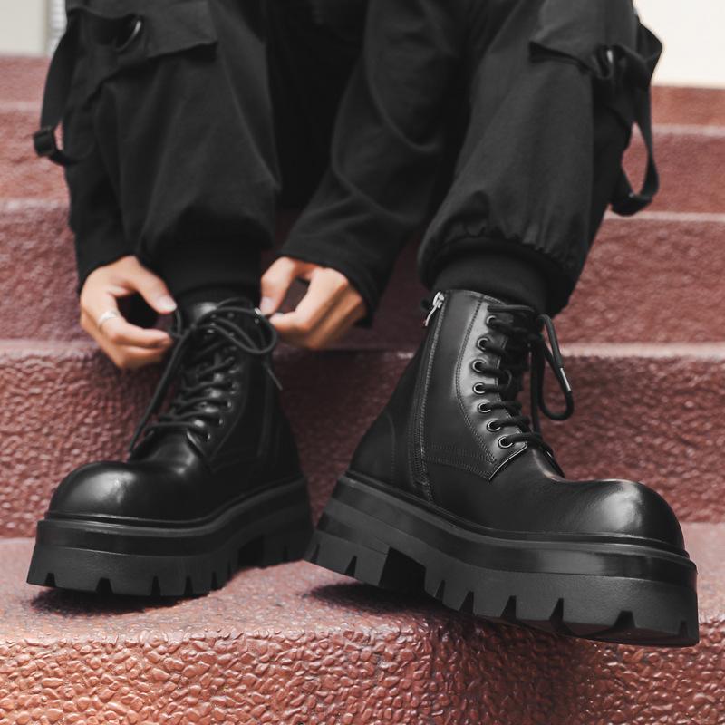 Ботинки Мартина на толстой подошве средней высоты черные в стиле инс тренд хулиганский красивый пара кожаные ботинки уличные универсальные ботинки 8632-J