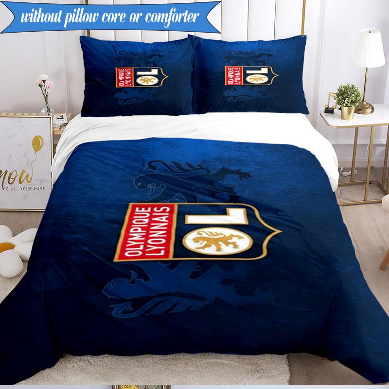 3PCS Lyon Football Crest Printed Soft Bedding Set,Including 1pc Duvet Cover And 2pcs Pillowcases Perfect for Bedroom, Dormitory, Fan gift