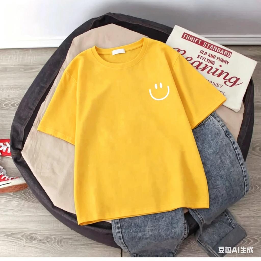 2026 New Summer Smiling Face Print Kids T-shirt Short-sleeved Pure Cotton Loose Basic Versatile Cool Simple Kids Tees Tops