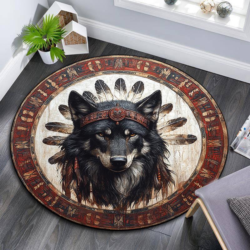 Круглый ковер "Вожак стаи", Ковер для гостиной, спальни, дивана, игровой комнаты, Нескользящий коврик для пола