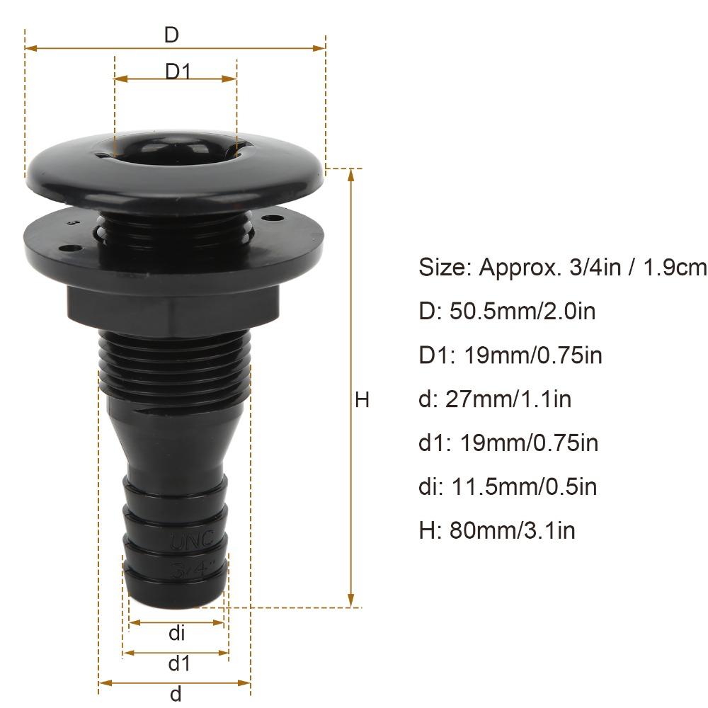 Multi-size Boat Through Hull Connector Black White Thru Hull Fitting ABS Plastic Straight Through Drain Outlet Boats