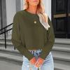 Women Tops Round Neck Long Sleeve Loose Fit Cropped Tops Solid Color Leisure Pullover Tops Daily Wear