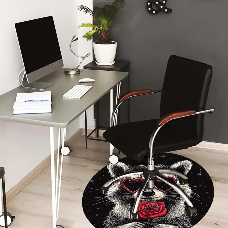 1pc Carpet Chair Mats Raccoon with Heart-Shaped Glasses Holding a Rose Perfect for Decorating Chairs, Polyester Carpet, for Living Room.YDT625