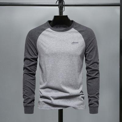 Мужская футболка реглан с длинными рукавами и круглым вырезом в стиле пэчворк, цветной пуловер, топы, свободный крой, эластичные манжеты, дышащие повседневные топы