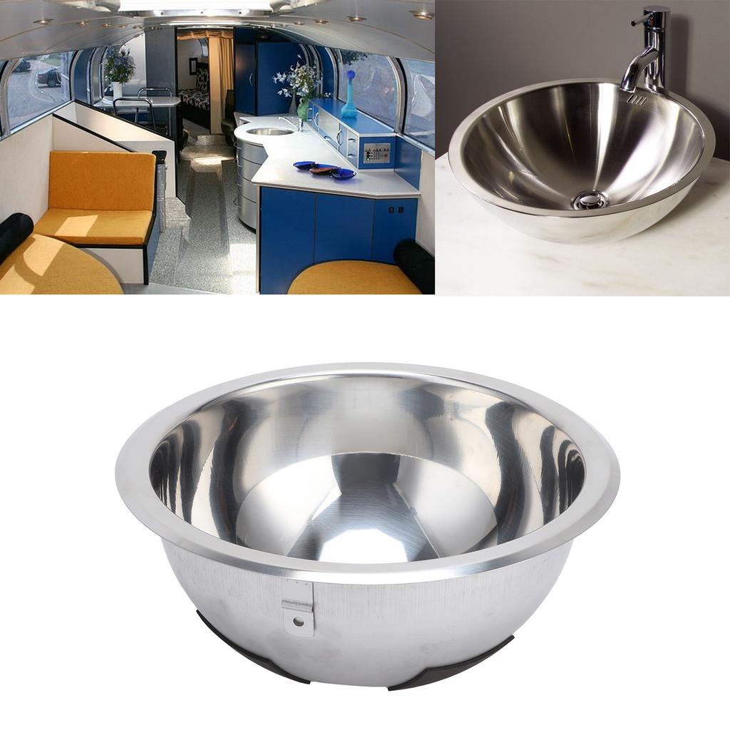 Круглая раковина 265 мм из нержавеющей стали для мытья овощей, чаша, раковина со сливной трубой для лодки, каравана
