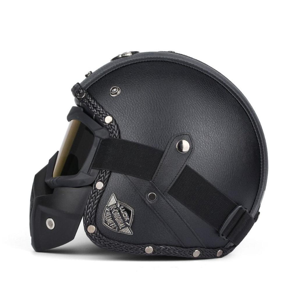 Helmet Helmet Leather Helmet 3/4 Half Helmet Big Turtle King Pedal Helmet Motorcycle DOT Riding Helmet Electric Rider