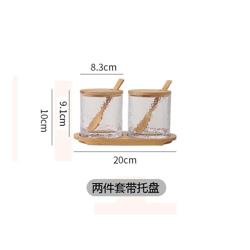 Набор банок для приправ на кухне, стеклянная коробка для приправ с узором из молотка, бамбуковой и деревянной крышкой, солонка, банка для перца, баночки для специй