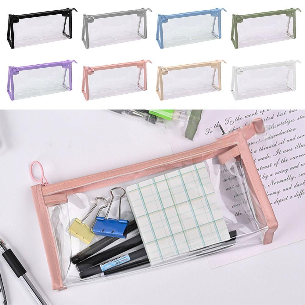 With Zipper Pencil Bag PVC Storage Bag Office School Supplies Triangular Pencil Case Student